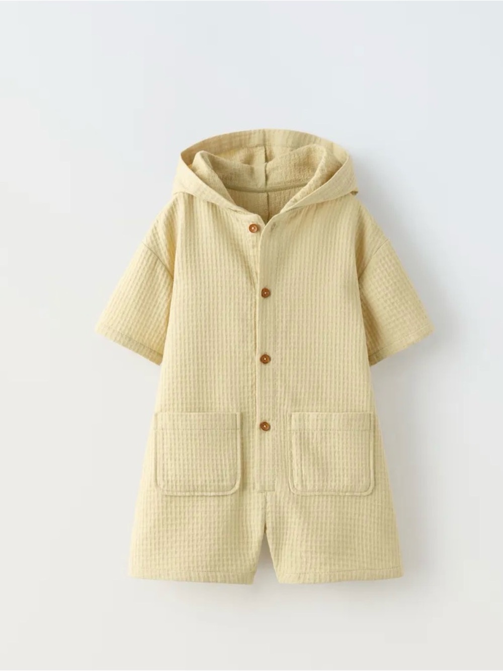 Zara Hooded Short-Sleeve Waffle Romper in Light Yellow 2T 92cm